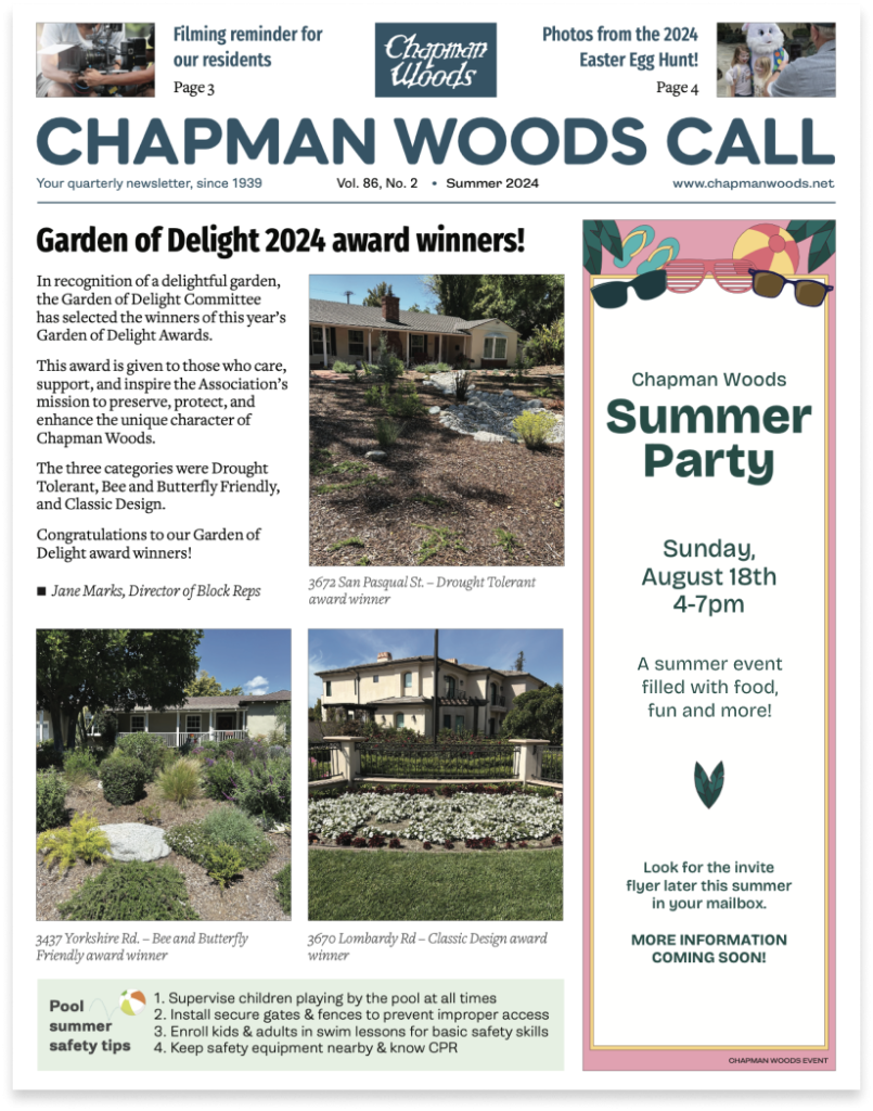 Current front page of Chapman Woods Call